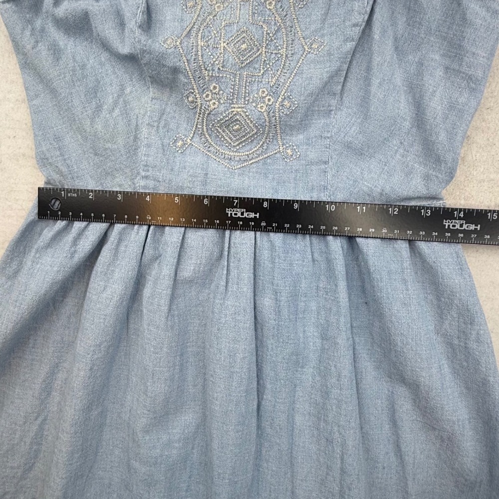 Merona Denim Embroider Sundress Size 8 Spaghetti Strap strapless retro 90s Y2K - Picture 7 of 14